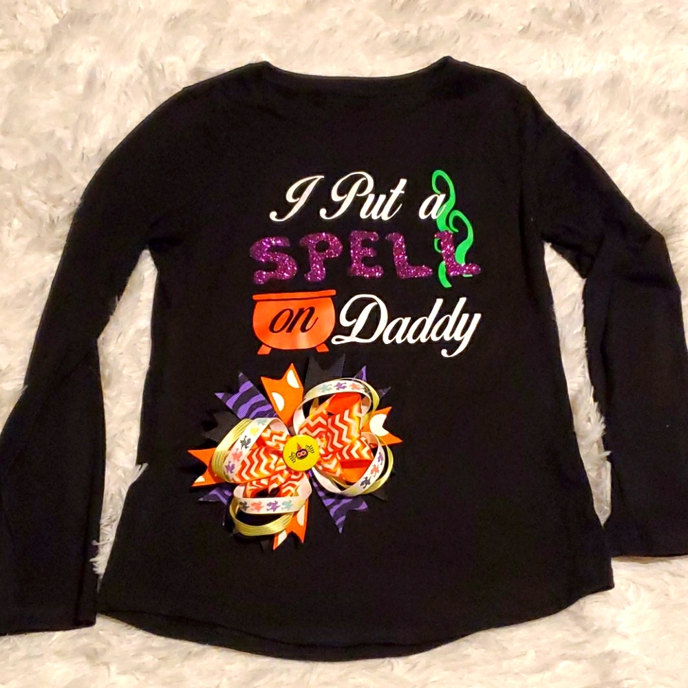 Girls Halloween shirt SIZE 6-6X and bow